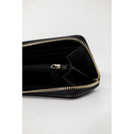 Love Moschino Bicolor Polyethylene Wallet with quilted eco-leather, showing interior compartments and gold zipper detail
