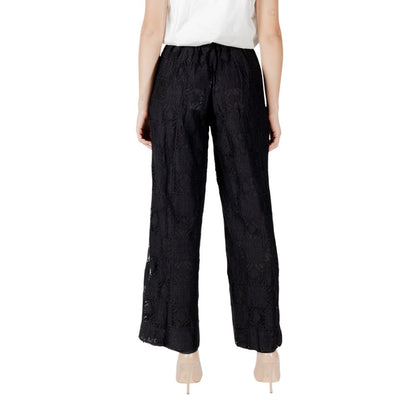 Vila Clothes Black Cotton Casual Pants