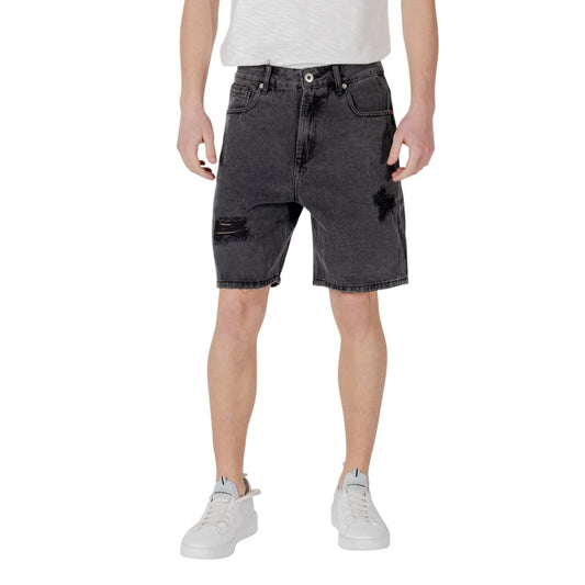 Gianni Lupo Black Cotton Bermuda Shorts with distressed design for a modern casual look, perfect for summer leisure and city walks.