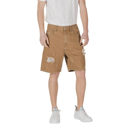 Gianni Lupo Beige Cotton Bermuda Shorts with distressed design for summer comfort and casual style.