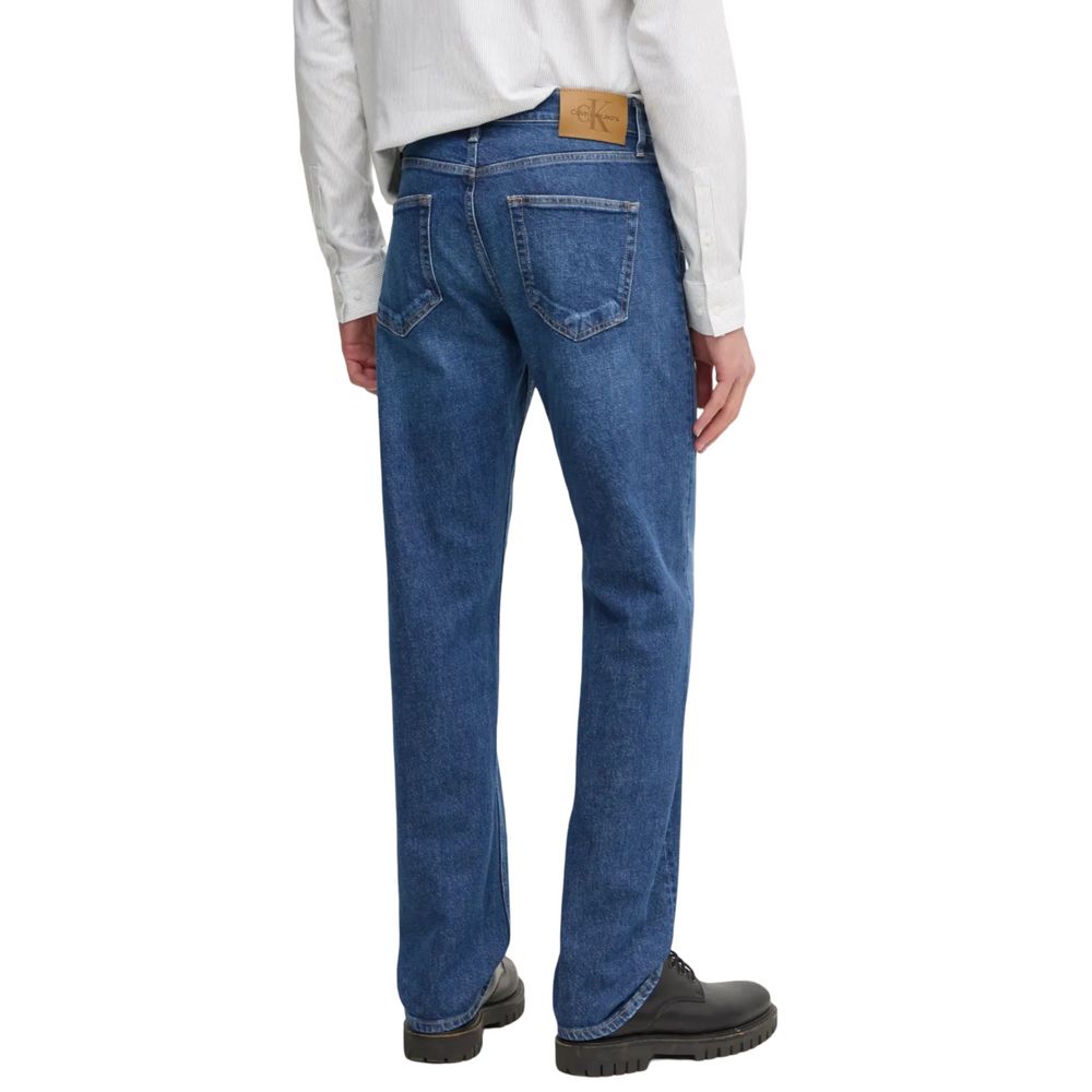 Calvin Klein Jeans Blue Cotton Relaxed Fit Jeans - rear view model wearing STANDARD STRAIGHT J30J327016, comfortable fit, versatile design.