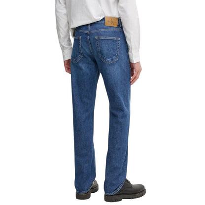 Calvin Klein Jeans Blue Cotton Relaxed Fit Jeans - rear view model wearing STANDARD STRAIGHT J30J327016, comfortable fit, versatile design.