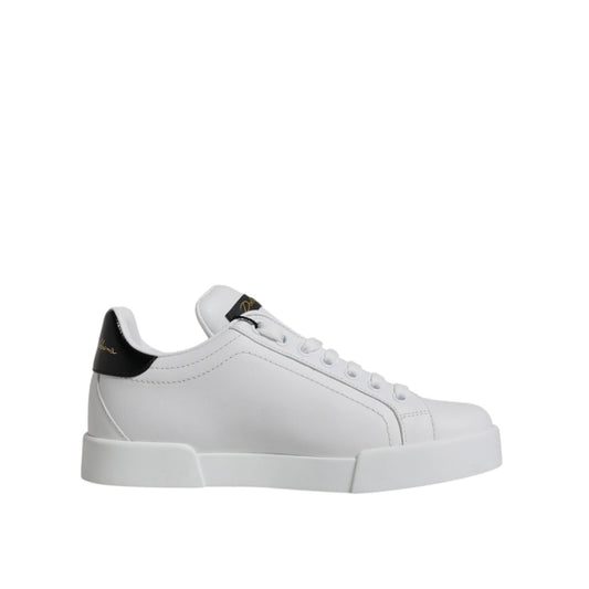 Dolce & Gabbana White Black Leather Low Top Sneakers Shoes