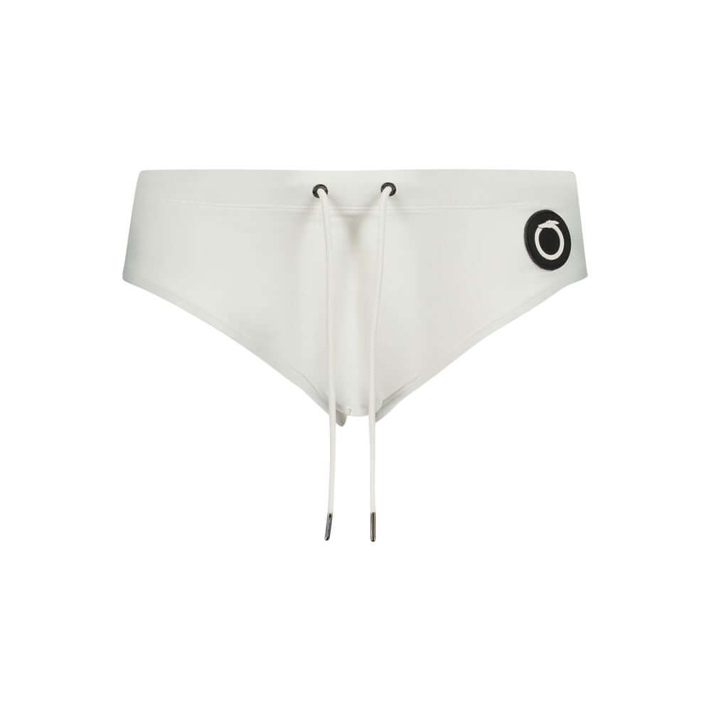 Trussardi White Elastane Swimwear with elastic waist and logo application, featuring adjustable lace ties.