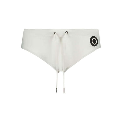 Trussardi White Elastane Swimwear with elastic waist and logo application, featuring adjustable lace ties.