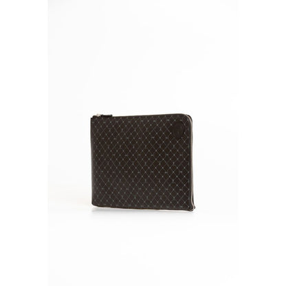 Luxury Trussardi Black Leather Men Clutch with zip closure and logo, showcasing sophisticated design ideal for modern gentlemen.