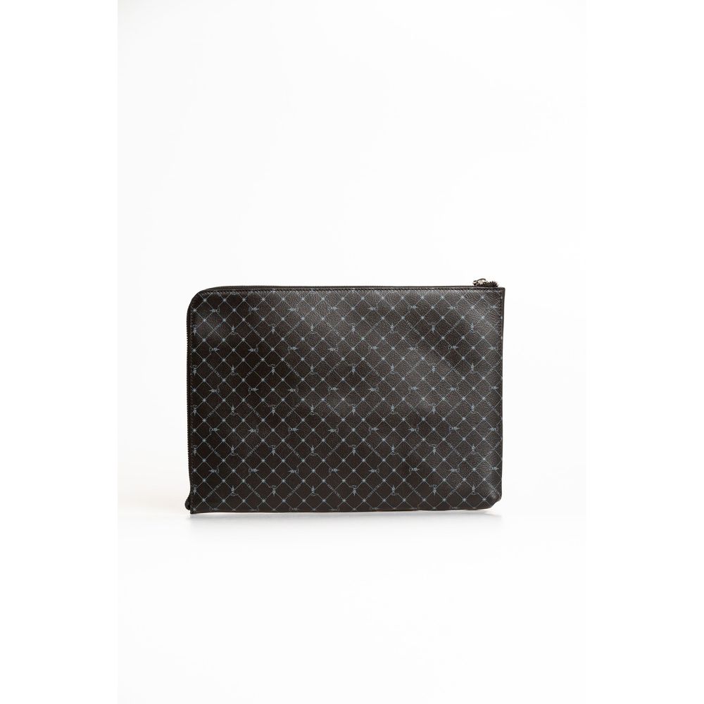 Elegant Trussardi Black Leather Men Clutch with zip closure and iconic logo, ideal for modern style and functionality.