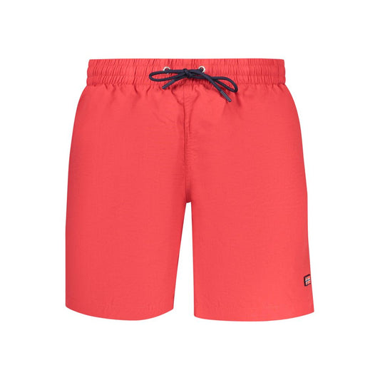 Norway 1963 Red Polyamide Swimwear with elastic waistband, laces, and pockets. Stylish swim boxer for comfort and style.