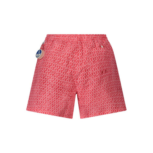 North Sails Red Polyester Swimwear, patterned swim boxer with elastic waist, back pocket, and contrasting details.