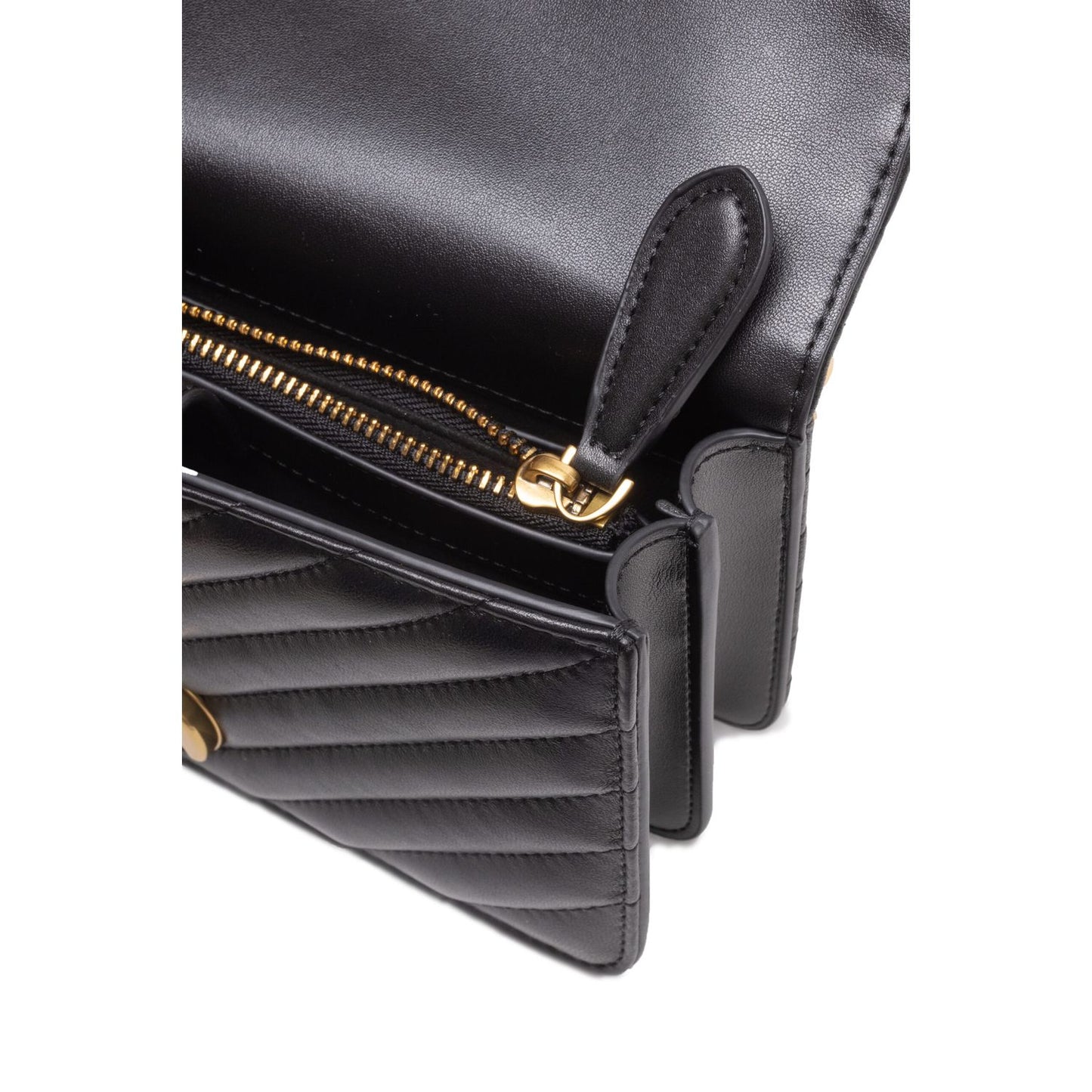 PINKO Black Leather Love One Mini Shoulder Bag