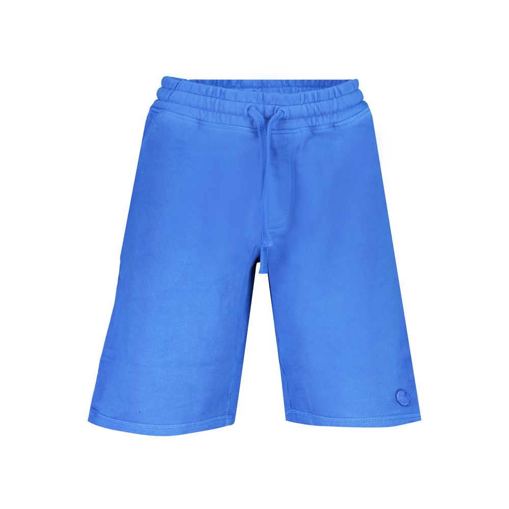 North Sails Blue Cotton Pant with elastic waist, laces, brushed texture, and 3 pockets featuring logo print design.