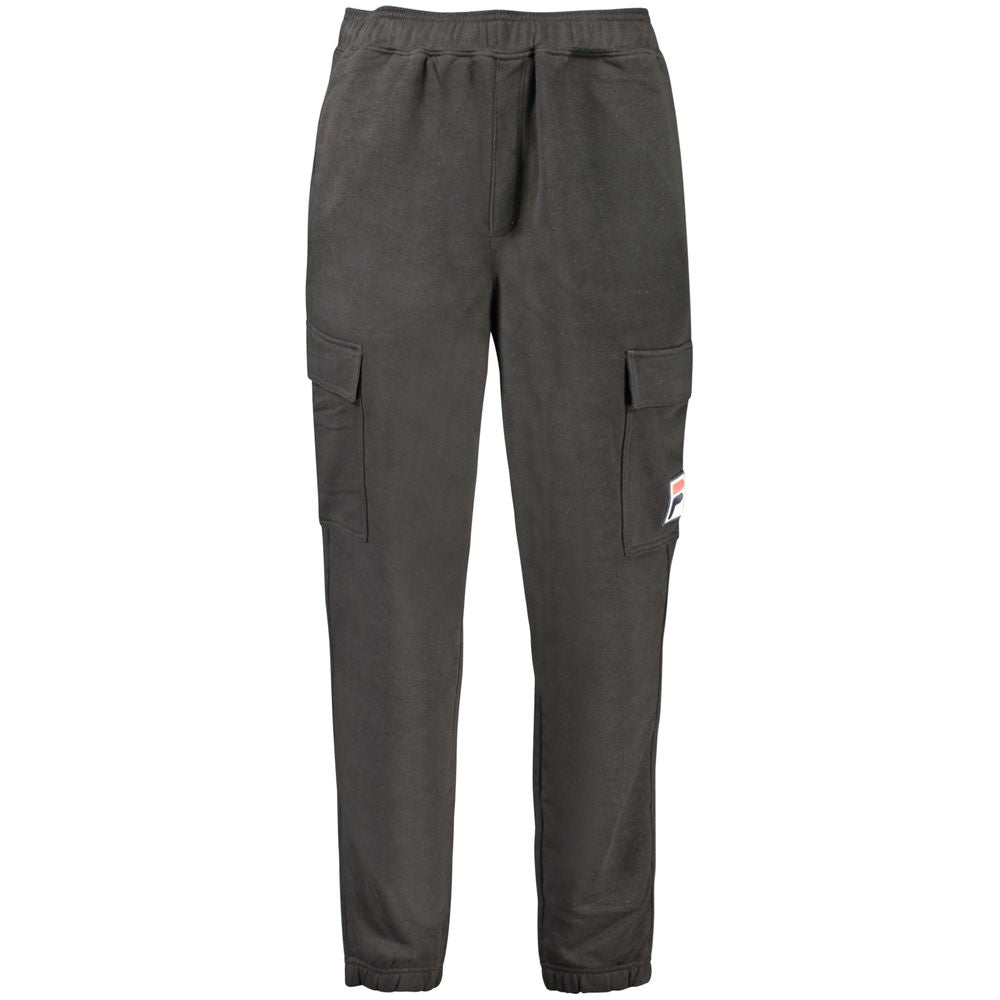 Fila Black Cotton Pant with elastic waist, side pockets, logo and elastic ankle, perfect for sports.