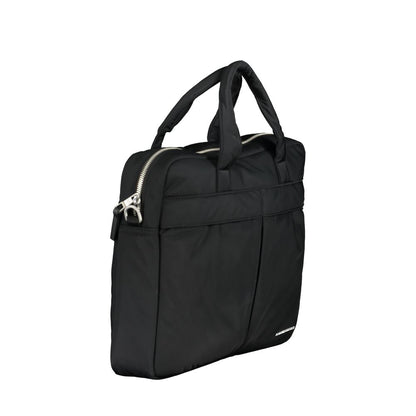 Tommy Hilfiger Black Polyester Accessory briefcase with handles, shoulder strap, laptop holder, and logo