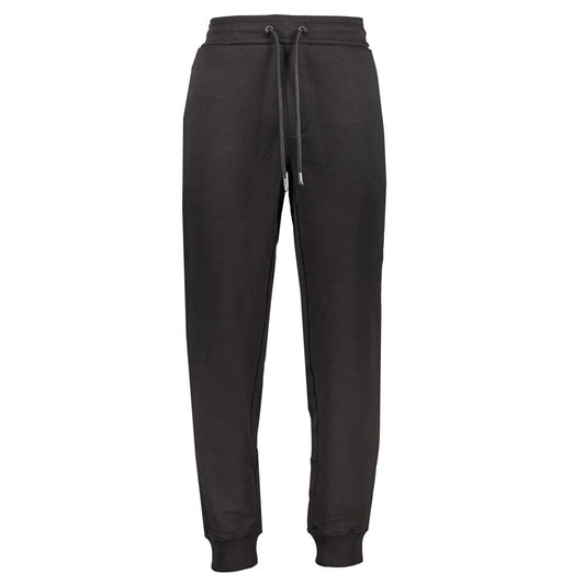 Calvin Klein Black Cotton Pant with elastic waist, brushed texture, ankle cuffs, 3 pockets, logo, made of 50% regenerative cotton.