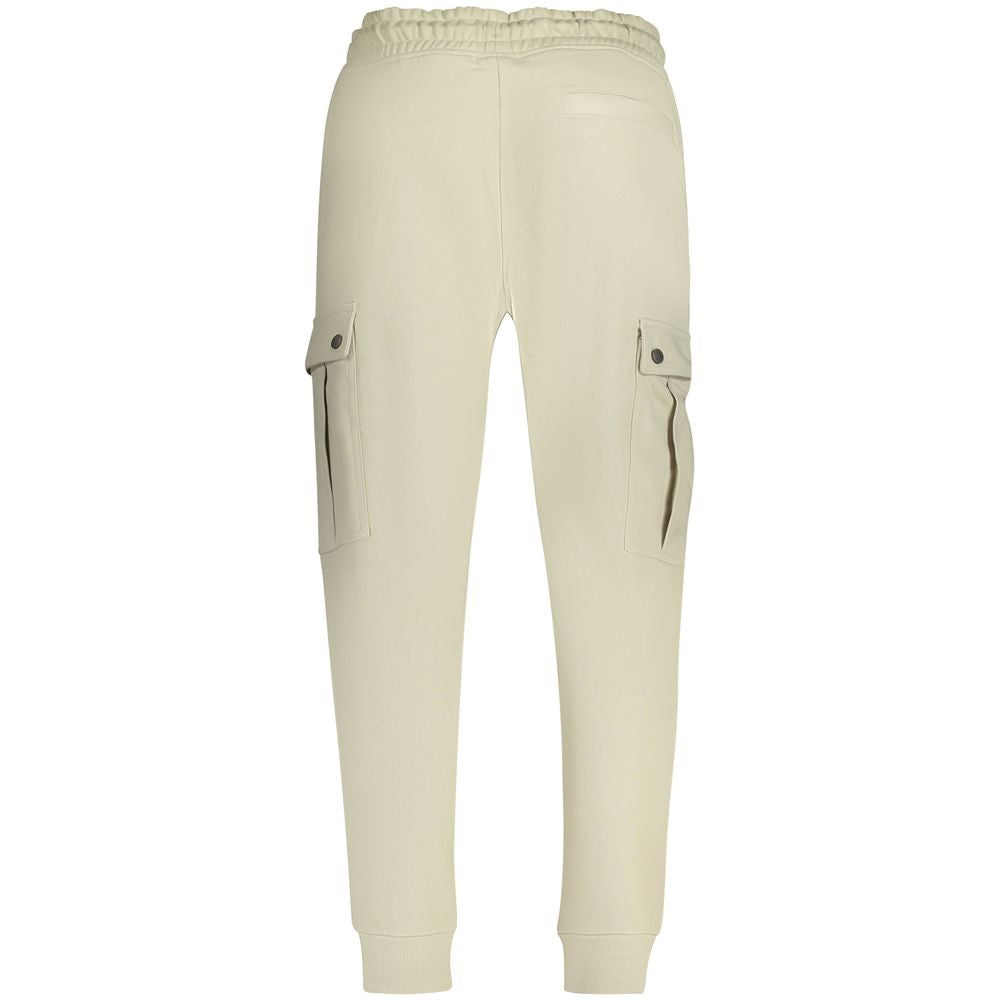 Hugo Boss Beige Cotton Pant with brushed texture, elastic waist, ankle cuffs, and multiple pockets. Ideal sports trousers.