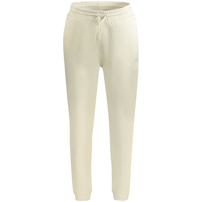 Hugo Boss Beige Cotton Pant with elastic waist, laces, pockets, and ankle cuffs. High-quality sports trousers ideal for comfort.