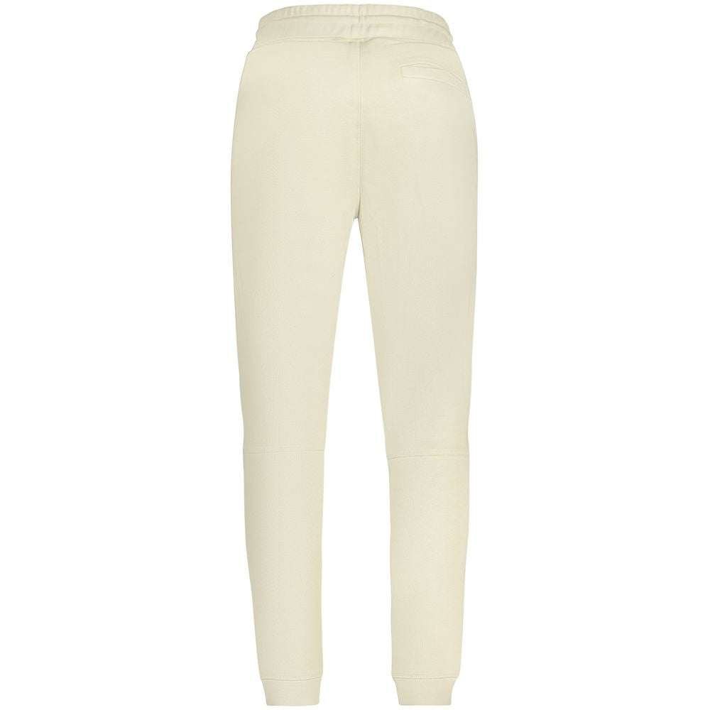 Hugo Boss Beige Cotton Pant with elastic waist, three pockets, ankle cuff, and logo design, perfect sports trousers.