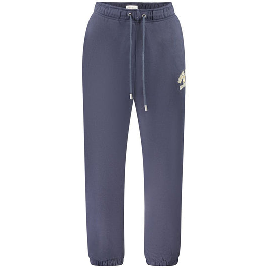 Guess Jeans Blue Cotton Pant with elastic waist, laces, 3 pockets, elastic ankle, and logo print. Perfect sports trousers.