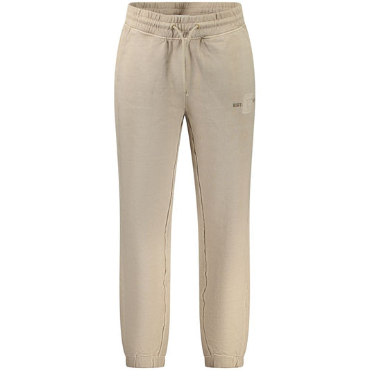 Guess Jeans Beige Cotton Pant with elastic waist, laces, 3 pockets, elastic ankles, print, embroidery, logo.