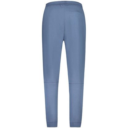 Hugo Boss Blue Cotton Pant with elastic waist, brushed fabric, three pockets, ankle cuff, and logo. Ideal sports trousers.