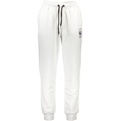 La Martina White Cotton Pant - sports trousers with elastic waist, laces, 3 pockets, embroidery, logo.