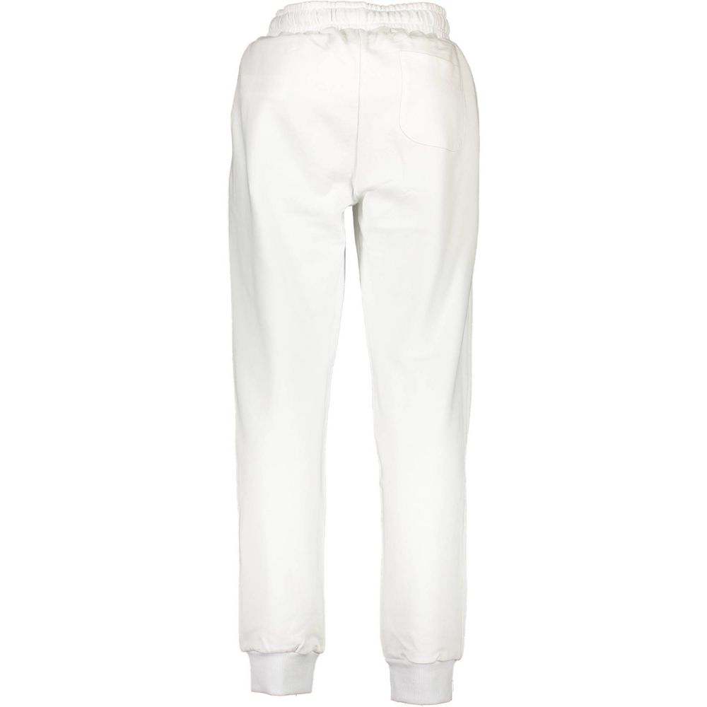 La Martina White Cotton Pant featuring elastic waist, embroidery logo, and 3 pockets, ideal sports trousers for comfort and style.