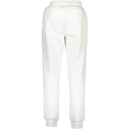 La Martina White Cotton Pant featuring elastic waist, embroidery logo, and 3 pockets, ideal sports trousers for comfort and style.