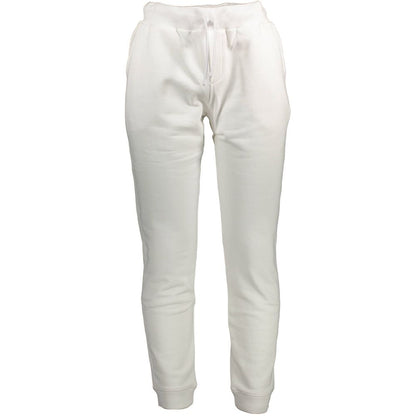 North Sails White Cotton Pant with elastic waist, laces, 3 pockets, natural fibers featured in image.