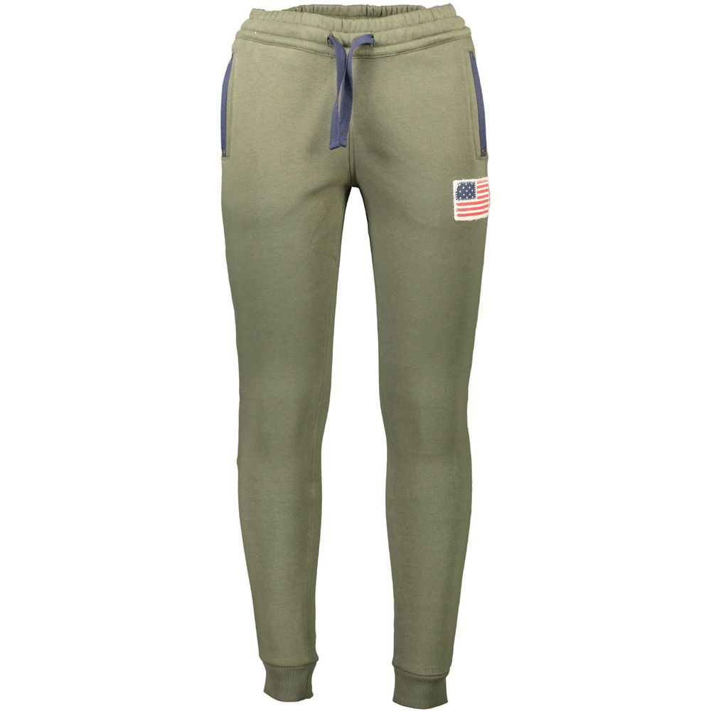 U.S. POLO ASSN. Green Cotton Pant with elastic waist and 3 pockets, featuring logo and application detail.
