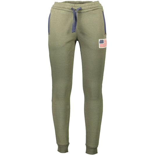 U.S. POLO ASSN. Green Cotton Pant with elastic waist and 3 pockets, featuring logo and application detail.