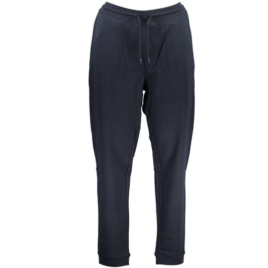 Hugo Boss Blue Cotton Pant with brushed fabric, elastic waist, 3 pockets, ankle cuffs, and logo application for sports.