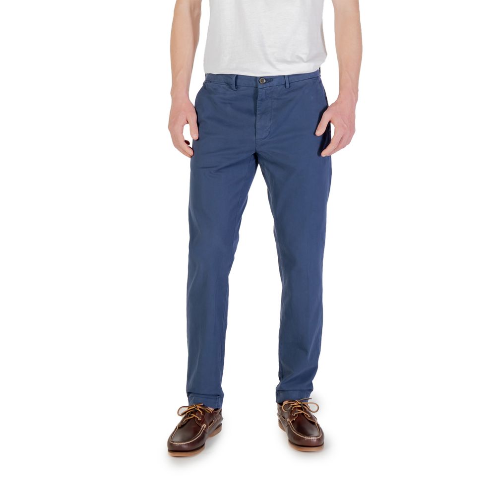 Man wearing Borghese Blue Cotton Skinny Pants with brown shoes, showcasing a stylish slim fit ideal for casual or formal occasions.
