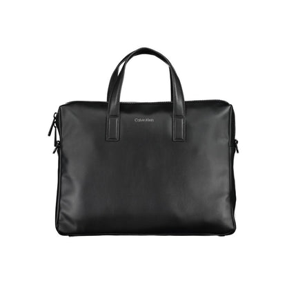 Calvin Klein Black Polyester Accessory briefcase with handles, shoulder strap, laptop compartment, and zip closure.