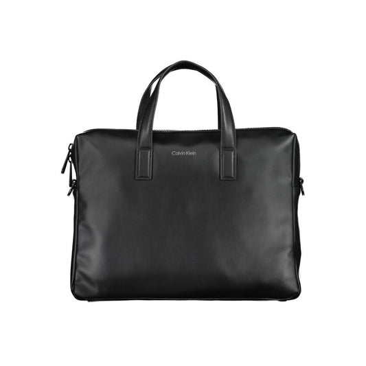 Calvin Klein Black Polyester Accessory briefcase with handles, shoulder strap, laptop compartment, and zip closure.