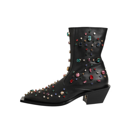 Dolce & Gabbana Black Crystal Embellished Men Short Boots Shoes