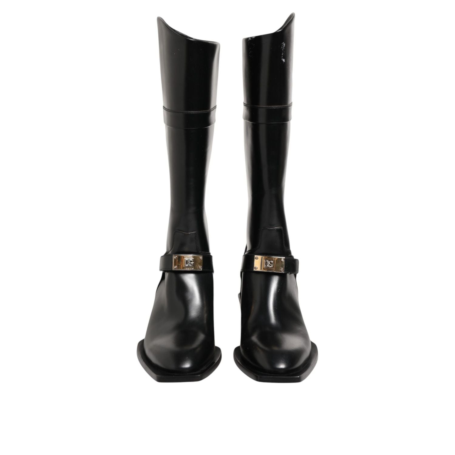 Dolce & Gabbana Black Logo Plaque Over The Calf Boots Shoes