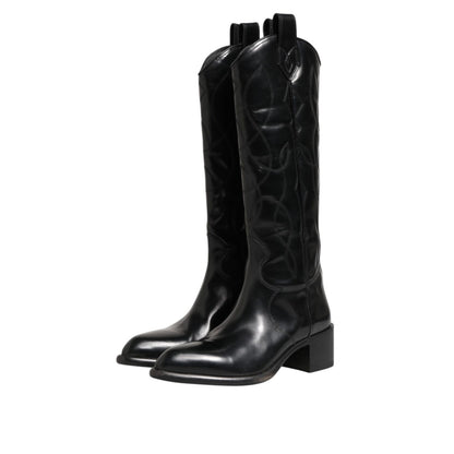Dolce & Gabbana Black Leather Over The Calf Biker Boots Shoes