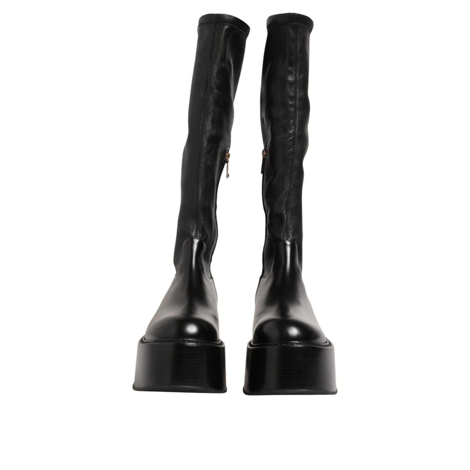 Dolce & Gabbana Black Logo Plaque Over The Calf Boots Shoes