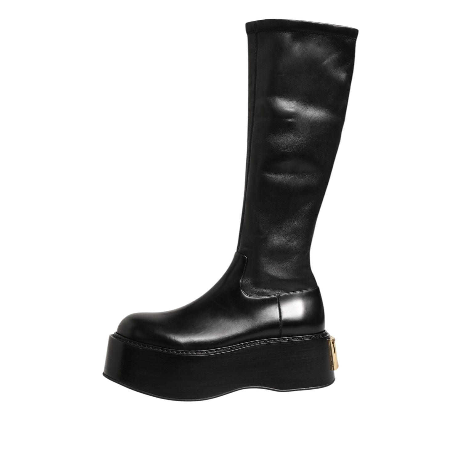 Dolce & Gabbana Black Logo Plaque Over The Calf Boots Shoes