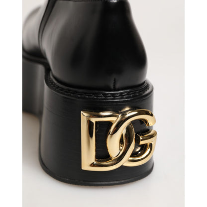 Dolce & Gabbana Black Logo Plaque Over The Calf Boots Shoes
