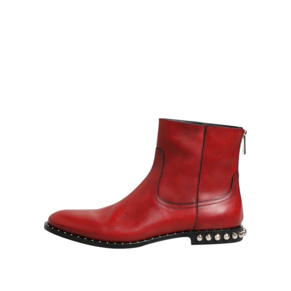 Dolce & Gabbana Red Studded Chelsea Short Ankle Boots Shoes