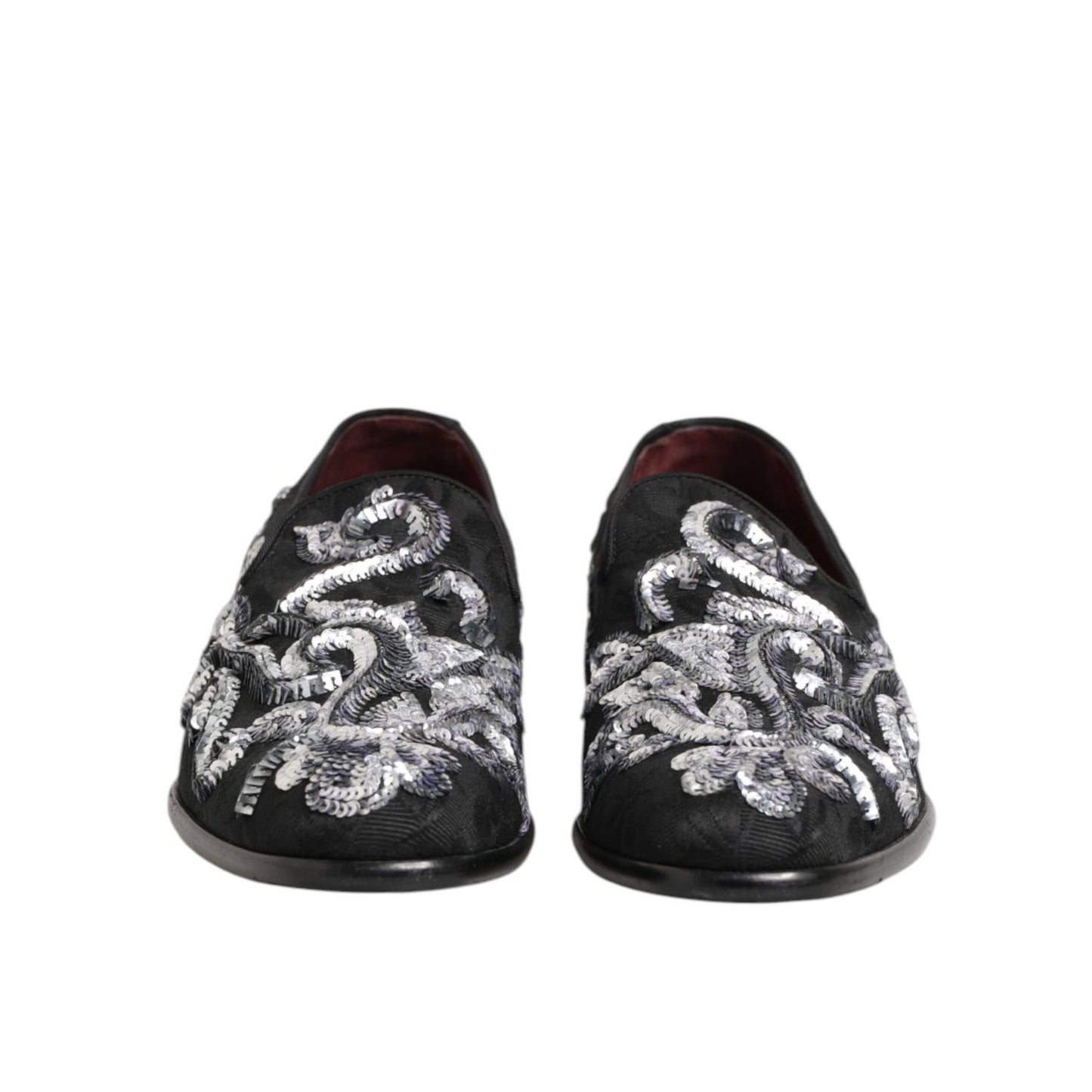 Dolce & Gabbana Black Silver Sequined Loafers Men Dress Shoes with elegant sequin design for a stylish, standout look at events.