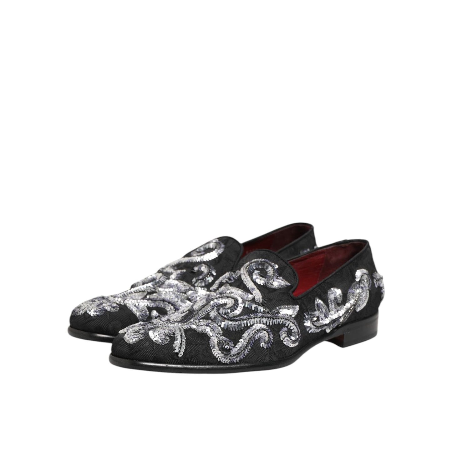 Dolce & Gabbana Black Silver Sequined Loafers Men Dress Shoes, elegant and luxurious footwear with intricate sequin details.
