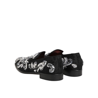 Dolce & Gabbana Black Silver Sequined Loafers Men Dress Shoes with luxurious shine and elegant design, perfect for special events.