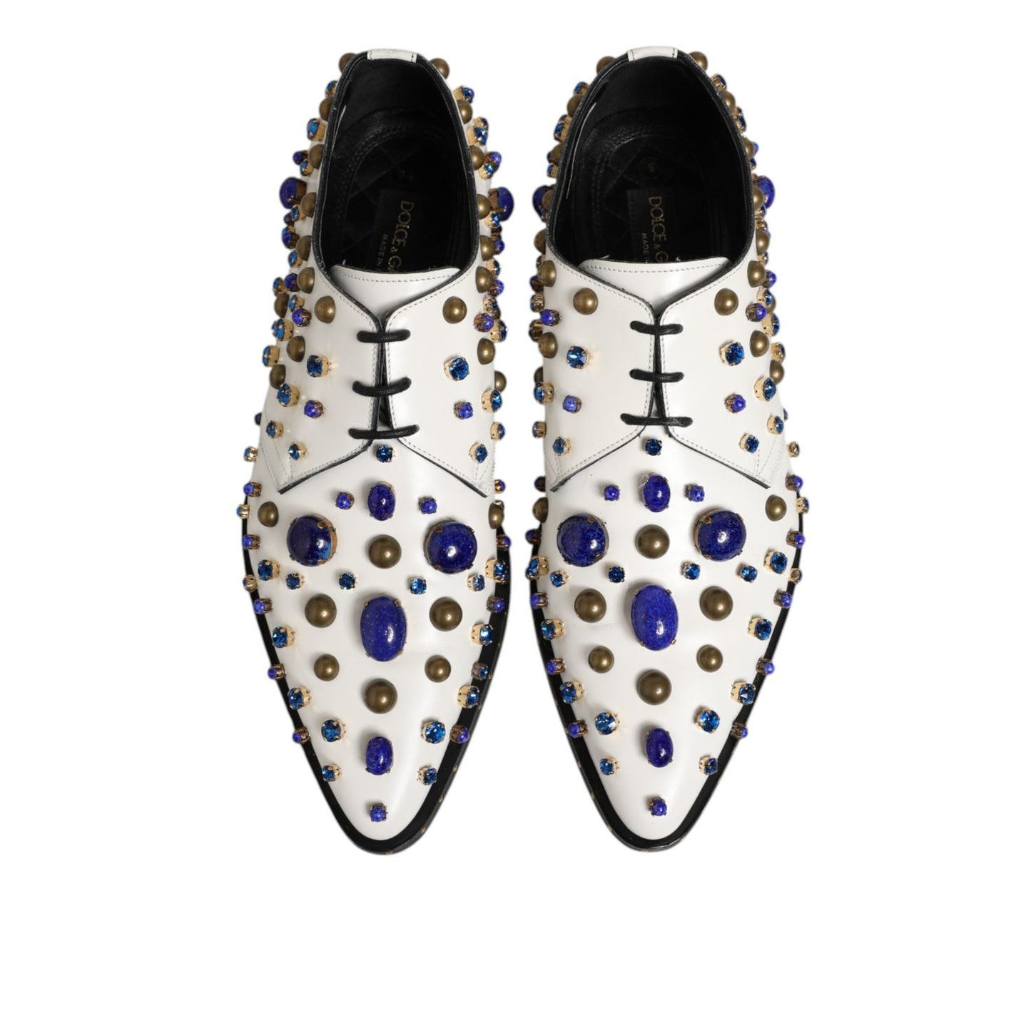 Dolce & Gabbana White Leather Crystals Embellished Dress Shoes with multicolor crystal details top view