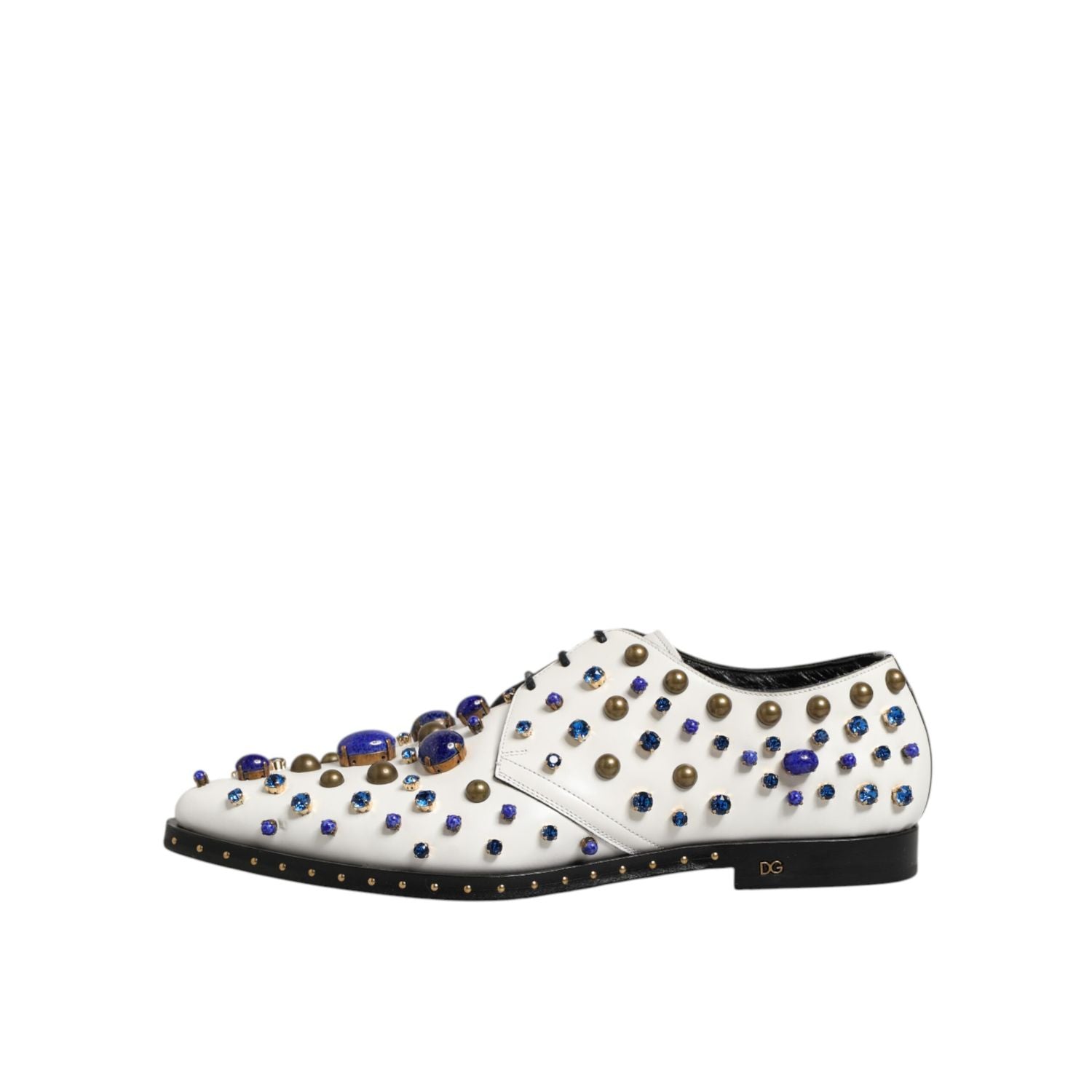 Dolce & Gabbana White Leather Crystals Embellished Dress Shoes