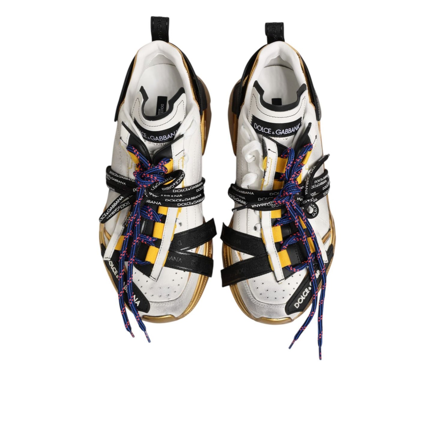 Dolce & Gabbana Multicolor Daymaster Low Top Sneakers Shoes with gold accents and chunky silhouette, seen from top view.