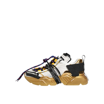 Dolce & Gabbana Multicolor Daymaster Low Top Sneakers Shoes with gold accents and thick sole, featuring sporty luxury design.