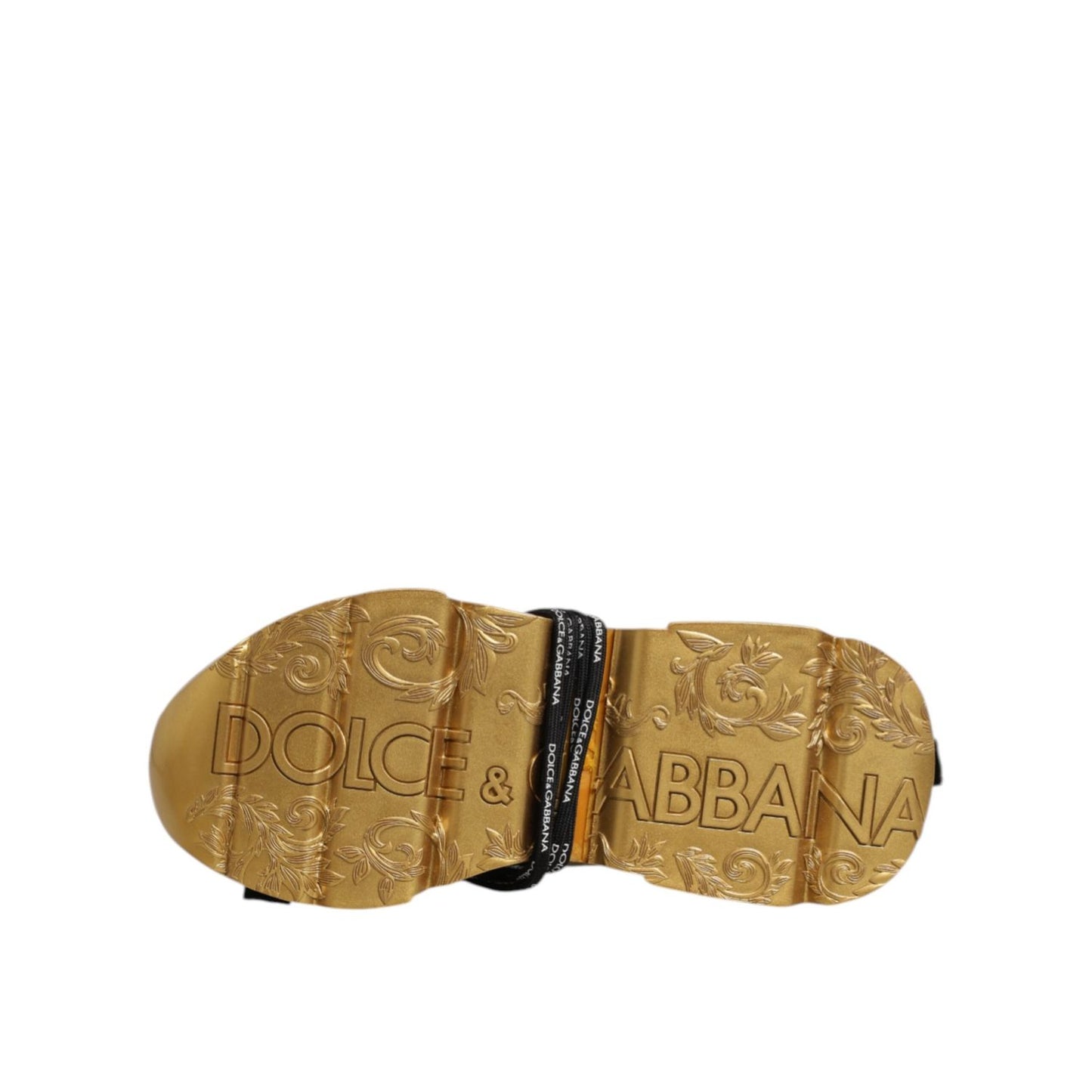Gold sole of Dolce & Gabbana Multicolor Daymaster Low Top Sneakers Shoes with embossed logo.