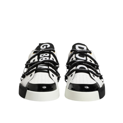 Dolce & Gabbana White Leather Logo Portofino Sneakers Shoes in black and white